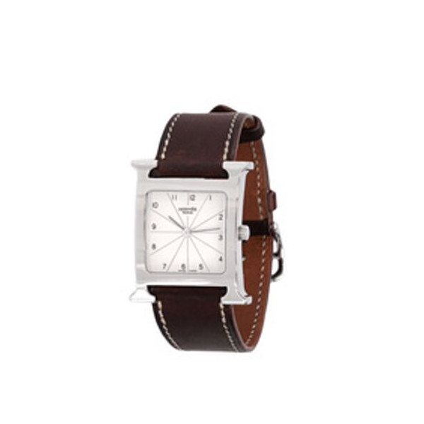 다크브라운 화이트 H 아워 쿼츠 가죽 시계 (25mm)